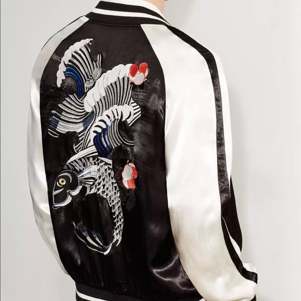 NWT Zara Kimono Koi Fish Embroidered Bomber Jacket - Picture 1 of 8